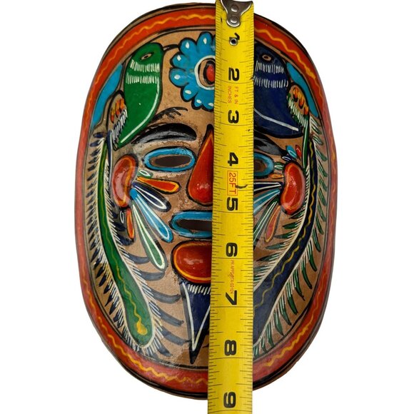 Vintage Mexican Hand Painted Clay Mask Folk Art Birds Flowers Wall Decor Boho - Picture 4 of 5